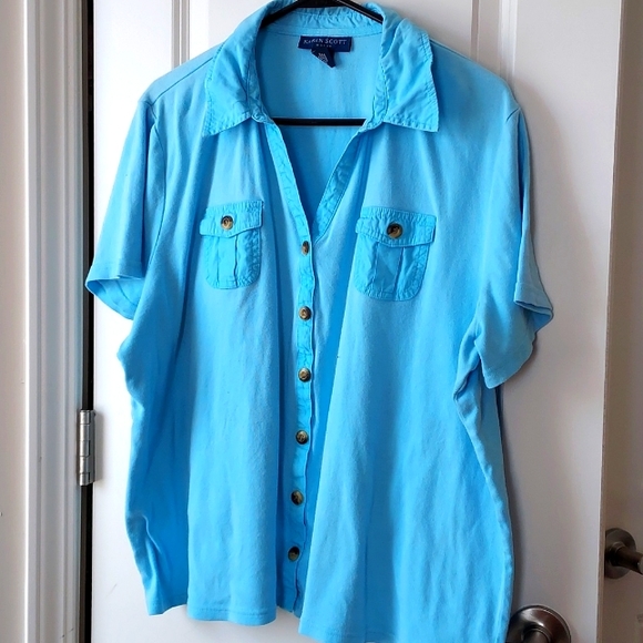 Karen Scott Tops - Karen Scott short sleeve button up top 2x blue